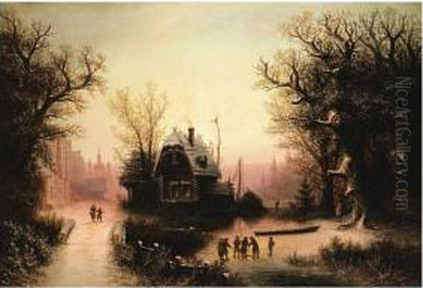 Landscape With Izbas Oil Painting by Albert Bredow