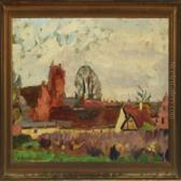 Landscape And Church Oil Painting by Axel Bredsdorff