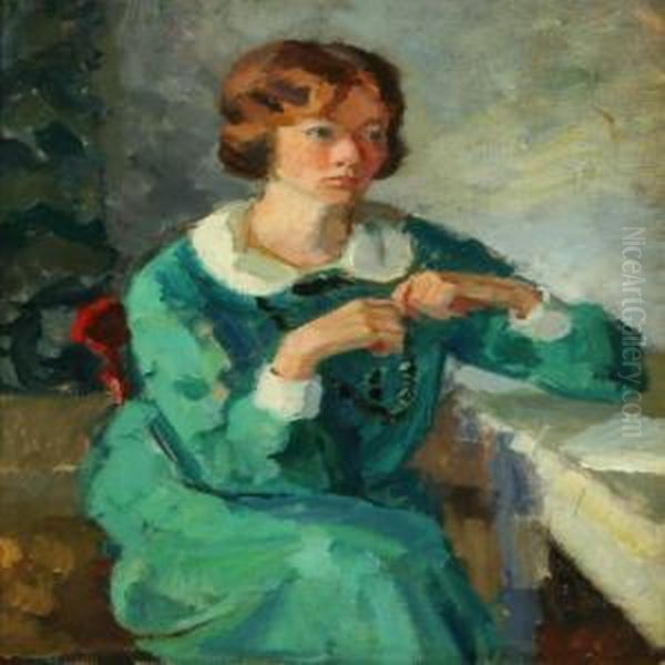 Portrait Of A Youngwoman In A Green Dress by Axel Bredsdorff