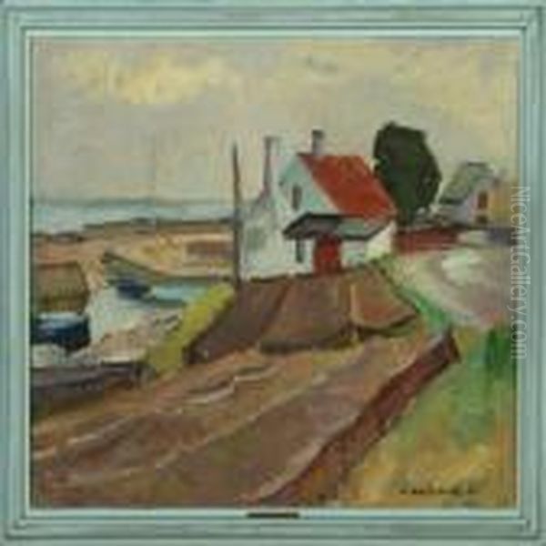 Landscape With Housesalong The Coast Oil Painting by Axel Bredsdorff