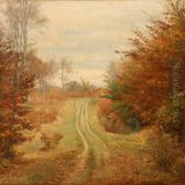 Path In An Autumn Landscape Oil Painting by Johan Ulrik Bredsdorff