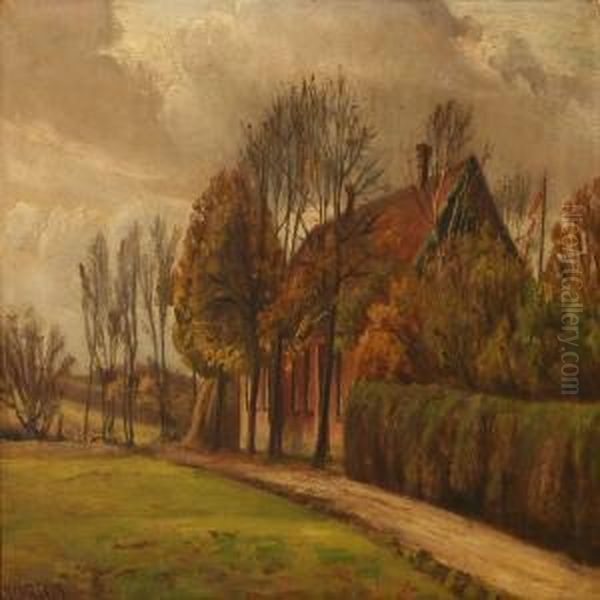 Autumn Day At Thecountry Oil Painting by Johan Ulrik Bredsdorff