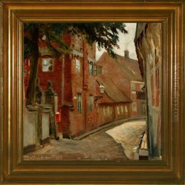 Street View From The Town Of Ribe Oil Painting by Johan Ulrik Bredsdorff