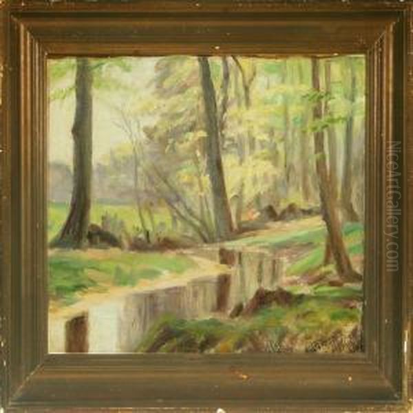 Piece Of Woodland With River Oil Painting by Johan Ulrik Bredsdorff