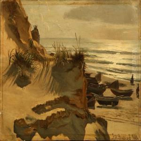 View Of A Danish Beach In The Evening Sun Oil Painting by Johan Ulrik Bredsdorff