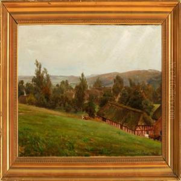 Slelde Village In Vejle Valley Oil Painting by Johan Ulrik Bredsdorff