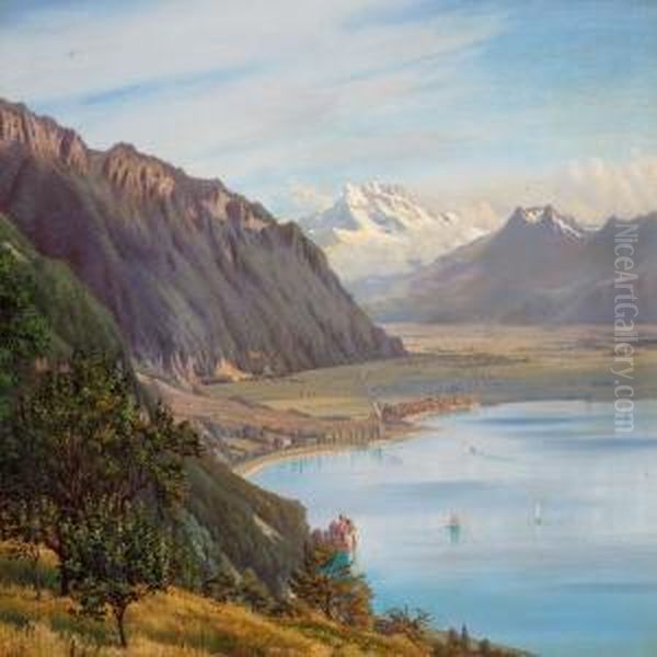 Udsigt Fra Glion I Schweitz Med Dens Du Midi I Baggrunden Oil Painting by Johan Ulrik Bredsdorff