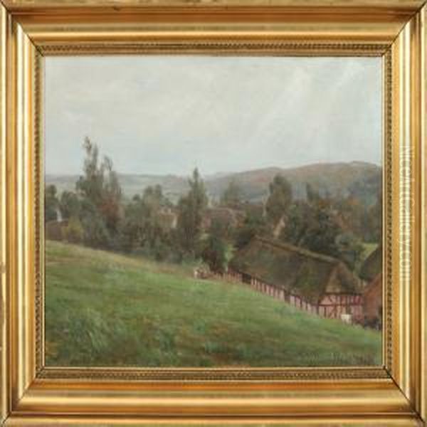 The Village Slelde Near Vejle Oil Painting by Johan Ulrik Bredsdorff