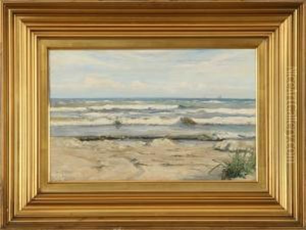 A Coastal Scenery Oil Painting by Johan Ulrik Bredsdorff