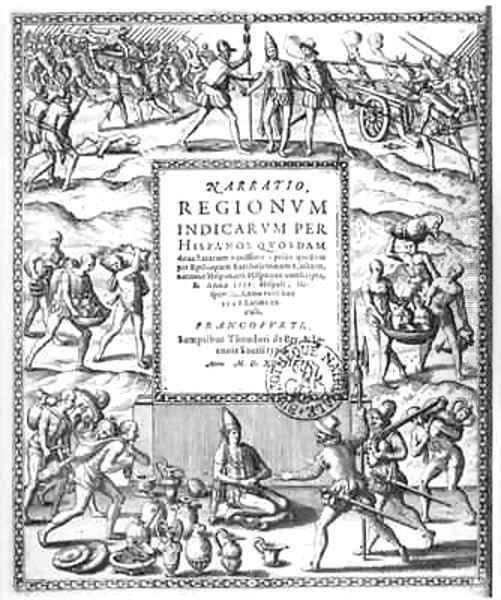 Bartholome de Las Casas (1474-1566) condemning the cruel treatment of the Indians by the Conquistadors Oil Painting by Theodore de Bry