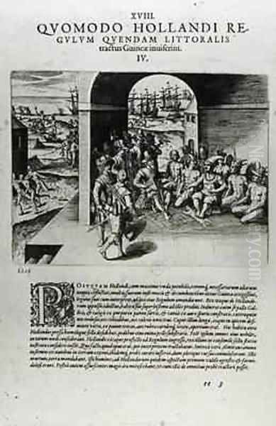 Arrival of the Dutch Leaders in Guinea The Negotiation for the Purchase of Slaves Destined to be Sold Back to the Spanish Conquistadors Oil Painting by Theodore de Bry