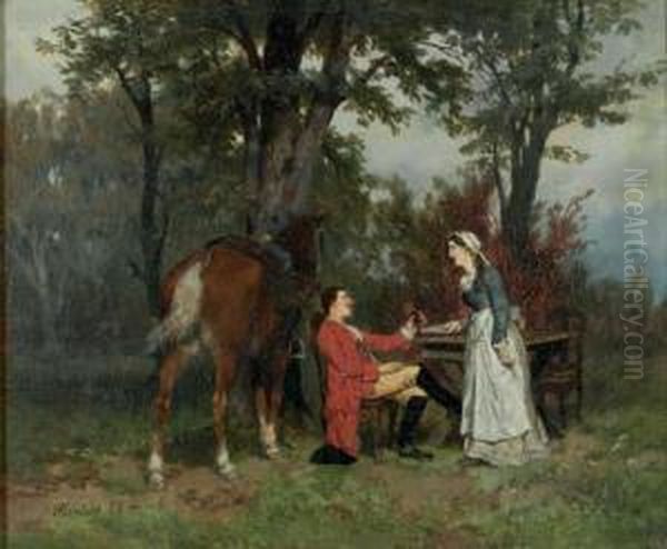 Rendez-vous In The Forest Oil Painting by Heinrich Breling