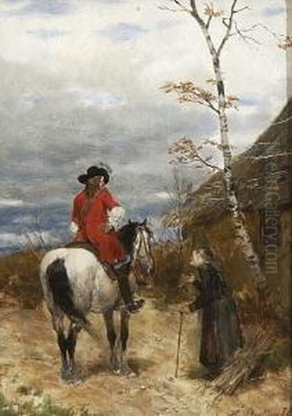 Vornehmer Reiter Und Bettelnde
 Reisigsammlerin. Oil Painting by Heinrich Breling