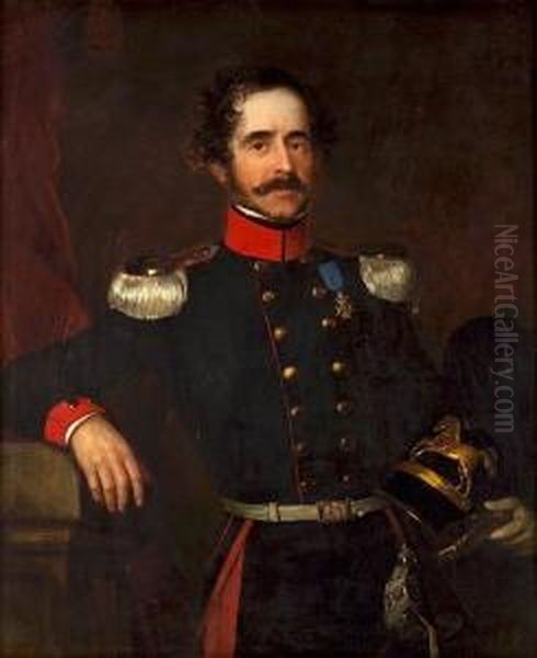 A Portrait Of A Hanoverian Officer, Three-quarter Length, Holding His Helmet Oil Painting by James Butler Brenan