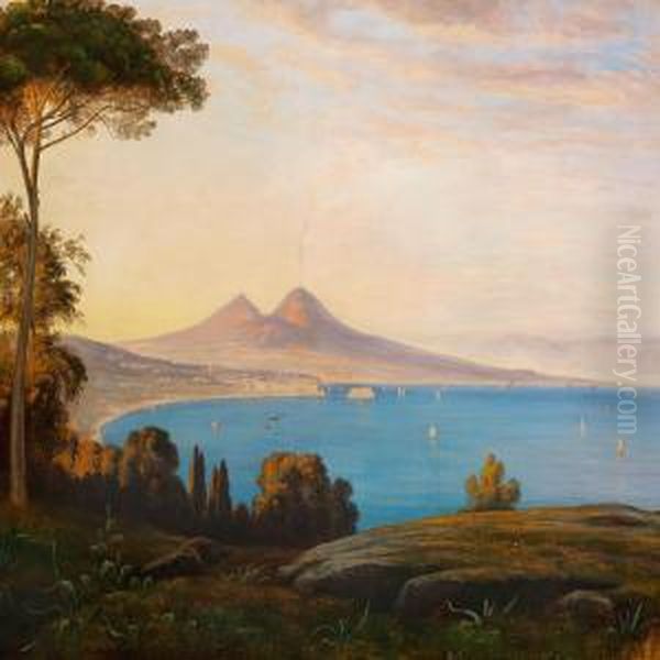 View Of The Bay Of Naples And Mount Vesuvius Oil Painting by Thorald Brendstrup