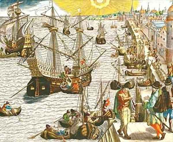 Departure from Lisbon for Brazil, the East Indies and America Oil Painting by Theodore de Bry