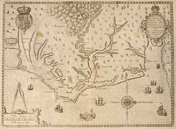 Map of Virginia Oil Painting by Theodore de Bry