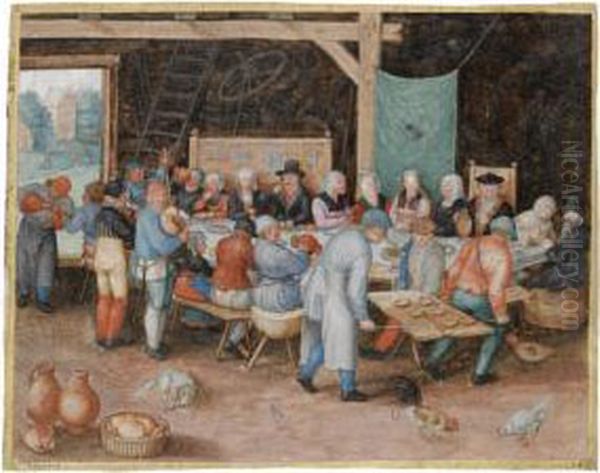 A Peasant Wedding Feast Oil Painting by Friedrich The Elder Brentel