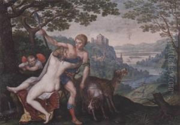 Venus And Adonis Oil Painting by Friedrich The Elder Brentel