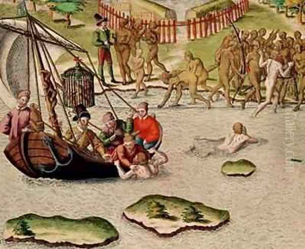 The French Vessel Lands and an Unsuccessful Attempt is Made to Exchange Prisoners Oil Painting by Theodore de Bry