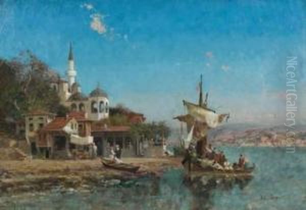 Village De Bebec Sur Les Bords Du Bosphore Oil Painting by Fabius Germain Brest