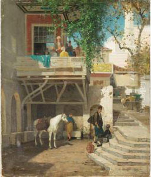 Scene De Rue Animee Oil Painting by Fabius Germain Brest