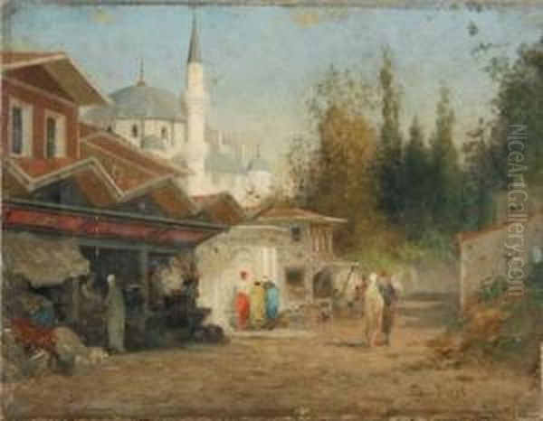 Echoppes Pres D'une Mosquee, Constantinople Oil Painting by Fabius Germain Brest