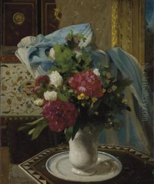 Bouquet De Tulipes Et Pivoines Dans Un Interieur Ottoman Oil Painting by Fabius Germain Brest