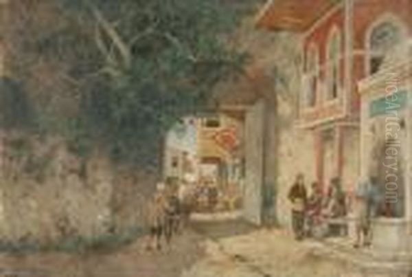 Ruelle Animee A La Fontaine Oil Painting by Fabius Germain Brest