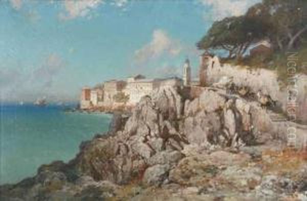 Village De Servi Pres De Genes Oil Painting by Fabius Germain Brest