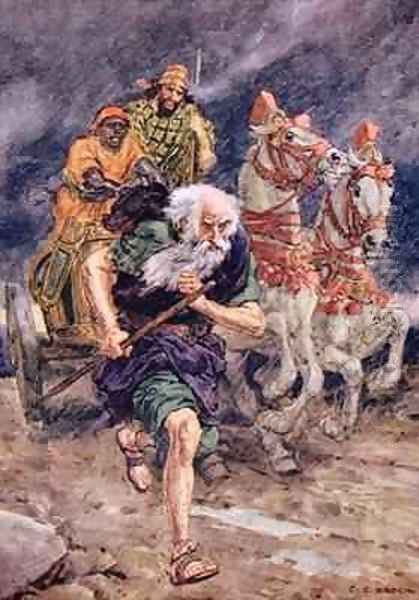 Elijah Tightened up his girdle and ran the whole way in front of the Chariot Oil Painting by Charles Edmund Brock