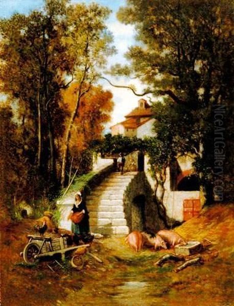 Cour De Ferme Provencale Oil Painting by Fabius Germain Brest