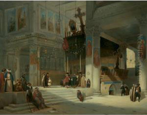 Worshippers Inside An Eastern Church Oil Painting by Fabius Germain Brest