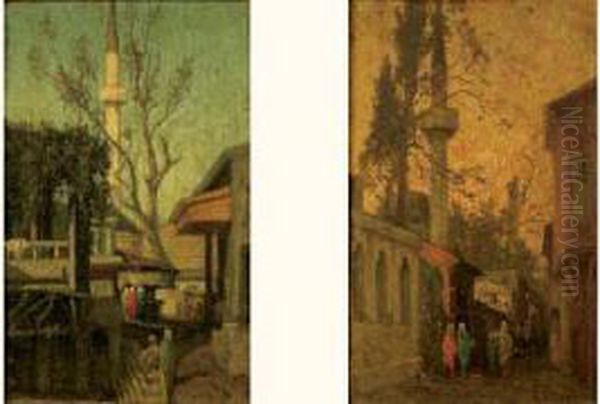 Ruelles Animees De Personnages A Istanbul Oil Painting by Fabius Germain Brest