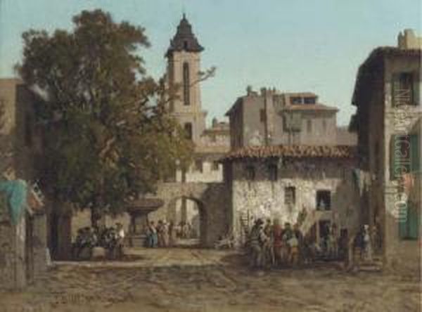 The Town Square Oil Painting by Fabius Germain Brest