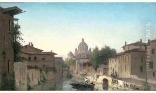 Les Bords Du Canal A Milan Oil Painting by Fabius Germain Brest