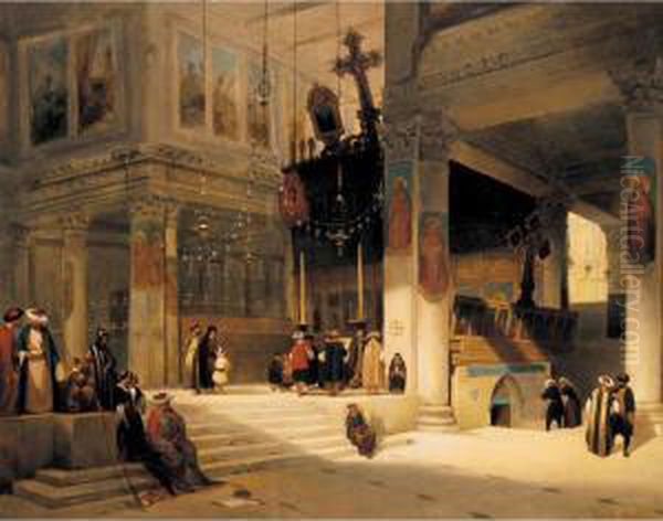 Followers Inside An Eastern Church Oil Painting by Fabius Germain Brest