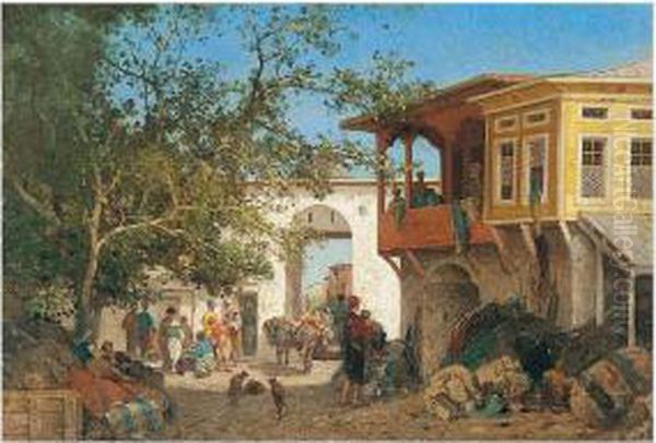 A Bazaar In Constantinople Oil Painting by Fabius Germain Brest