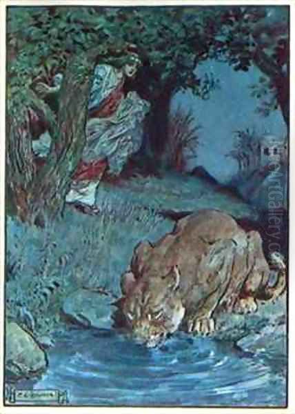 Thisbe and the Lioness Oil Painting by Charles Edmund Brock