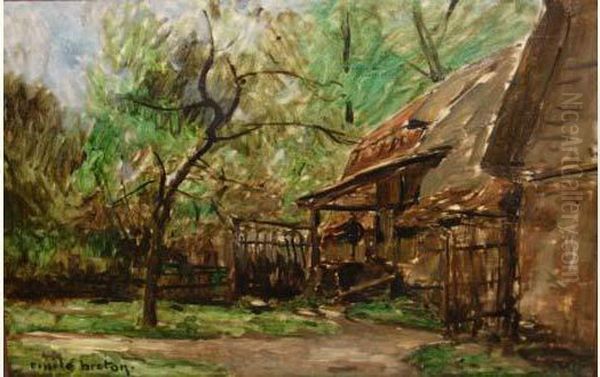 Chaumiere Dans La Foret Oil Painting by Emile Breton