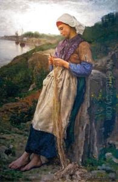 Dienetzflickerin Oil Painting by Jules Breton