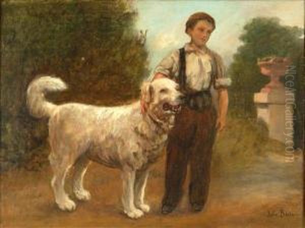 A Boy And His Dog Oil Painting by Jules Breton