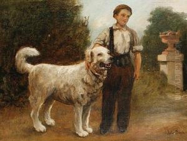 A Boy And His Dog Oil Painting by Jules Breton