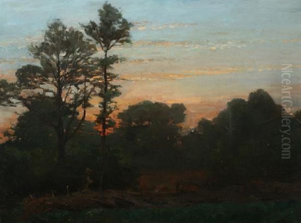 Barbizon Landscape With Figure Oil Painting by Jules Breton