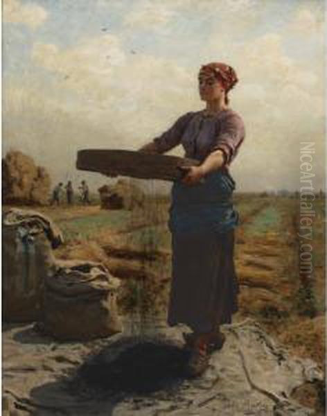 Peasant Woman Sifting Rapeseed Oil Painting by Jules Breton