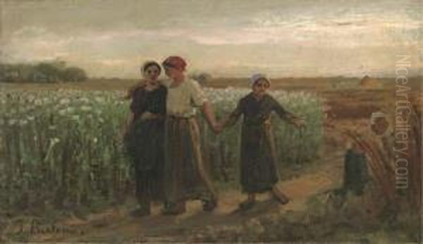 Dans Les Oeillettes, Le Soir Oil Painting by Jules Breton