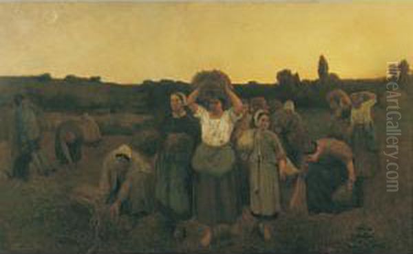 The Recall Of The Gleaners, Artois Oil Painting by Jules Breton