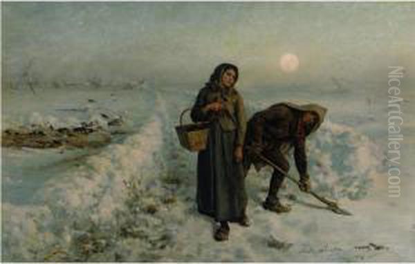 Sur La Route En Hiver, Artois Oil Painting by Jules Breton