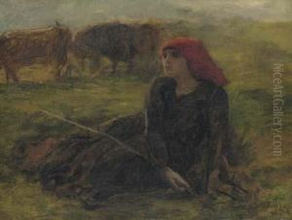 Bergere Dans Un Pre Oil Painting by Jules Breton