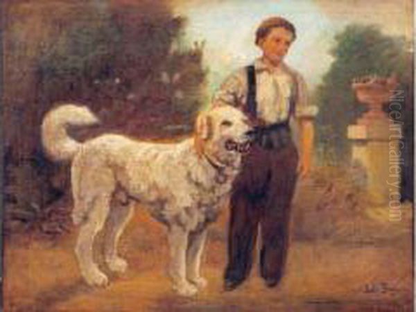 Enfant Et Son Chien Oil Painting by Jules Breton